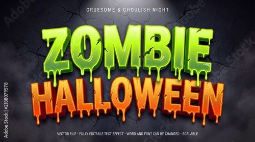 Editable text effect zombie halloween 3d style premium vector