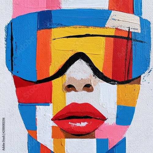 Abstract woman portrait wearing colorful ski goggles