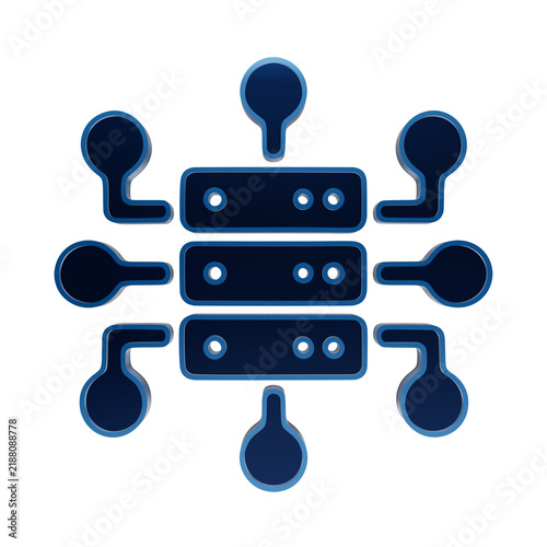 Obraz na płótnie A blue glowing network server icon with connected nodes, representing data cente