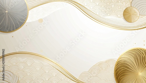 Elegant Japanese modern background with a subtle seigaiha wave pattern in ivory, silver and gold