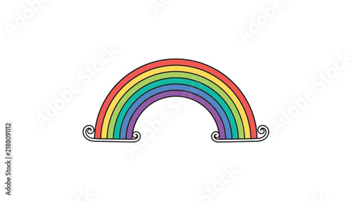 Playful rainbow illustration with swirling decorative ends, representing joy, optimism, weather, and colorful pride celebration themes.