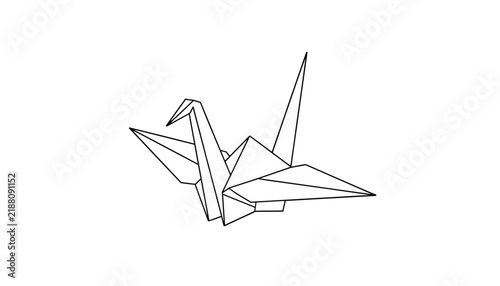 Origami crane line art illustration, symbolizing peace, beauty, and traditional Japanese paper folding art in a clean style.