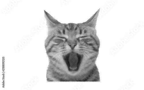 Photography Yawning Cat Halftone Vector Illustration