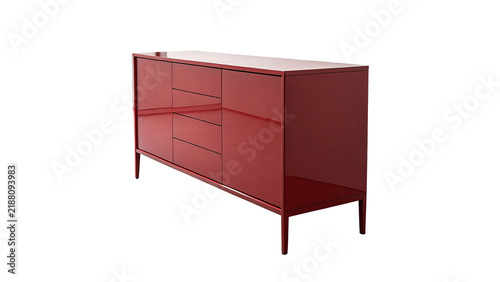 Photography Modern sleek red gloss finish sideboard buffet cabinet living room interior furn