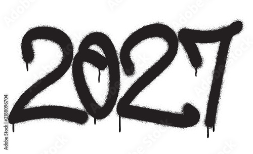 Black spray graffiti 2027 on white background. New Year and festive holiday concept vector illustration.