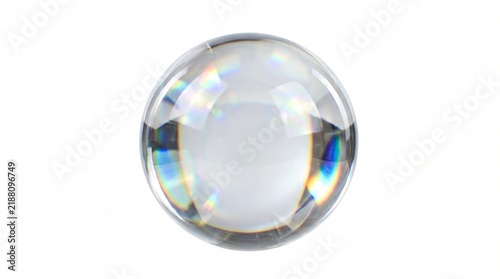 Polished crystal sphere with light refraction and rainbow glimmers