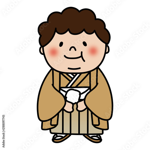 фотографія 七五三の格好をしているぽっちゃりした天パの子供（男の子）