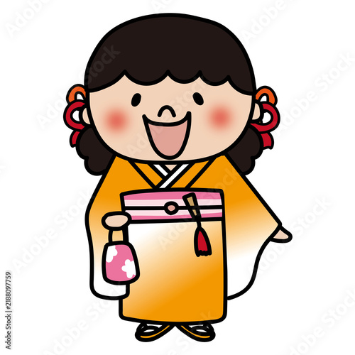 Foto 七五三の格好をしているふわふわの天パの子供（女の子）
