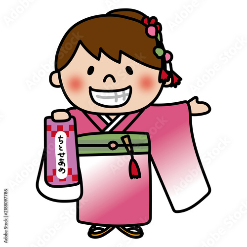 七五三の格好をしている元気で明るい子供（女の子）