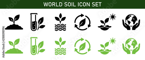 World Soil Day Icon Set, Soil Health, Plant Growth, Agriculture and Environmental Conservation.