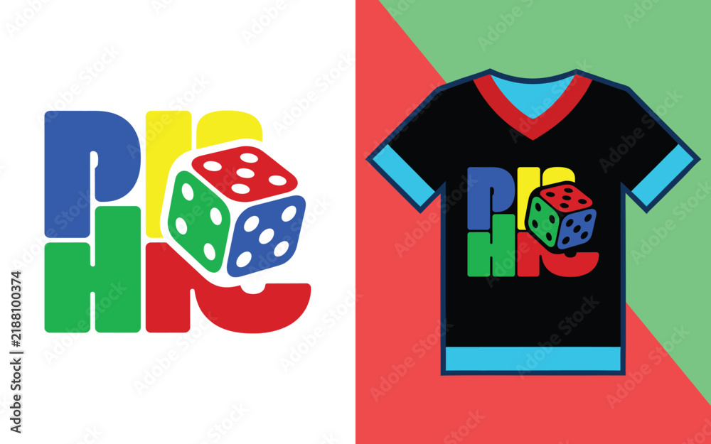 Fototapeta premium Hnc typography with dice for apparel print on black t-shirt mockup background lettering