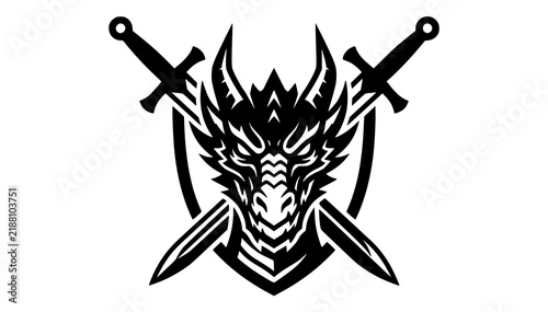 Horned Knight Warrior with Twin Swords Fantasy Medieval Silhouette Vector Illustration