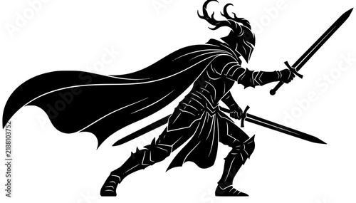 Dragon Warrior Head with Crossed Swords Fantasy Battle Emblem Vector Illustration