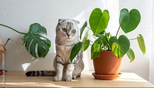 Cute Tabby Cat Sitting by a Window Overlooking a Green Garden in Summer, Adorable Domestic Feline Pet Enjoying the Outdoors and Looking Through the Glass