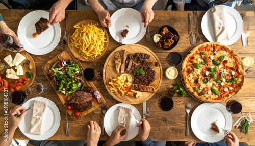 Variety of Spices and Delicious Foods at a Colorful Market Buffet with Fresh Vegetables, Meat, Fish, Rice, Salads, Appetizers and Gourmet Cuisine