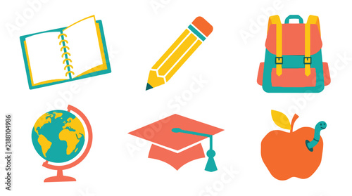 Cute school supplies vector icons set