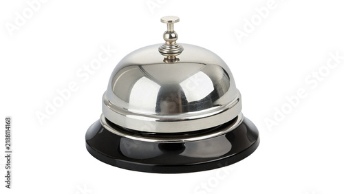 Classic metallic chrome service bell desk ring tool isolated hotel reception assistance
