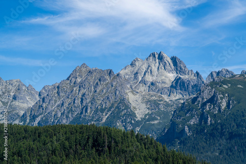 A landscape of mountains and forests covering the slopes and valleys.