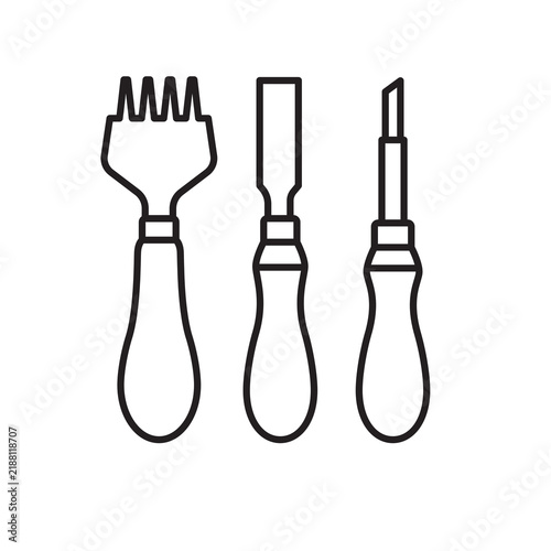 Принти на полотні Line icon featuring three different wood carving chisels and gouges for craft shaping