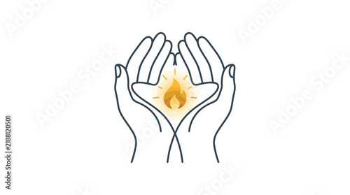 Human hands cupping a glowing flame vector illustration