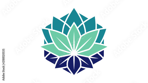 Geometric lotus flower emblem in teal and navy colors