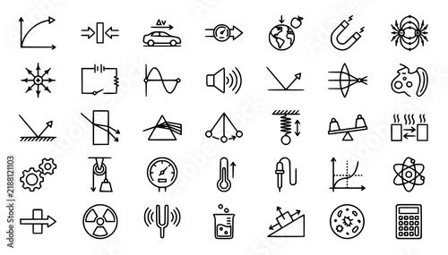 Physics Energy Motion Science Thin Line Icon Collection 30 Vector Set