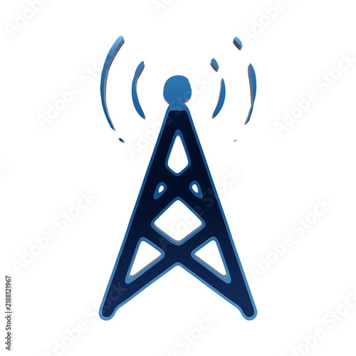 Fotografía Blue glowing radio communication tower icon with signal waves representing wirel