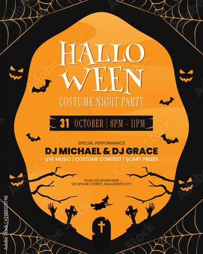Halloween party social media design template with silhouette