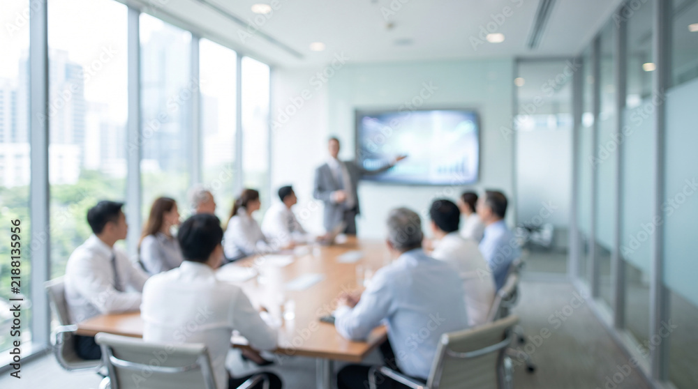 Obraz premium Business professionals in white shirts presenting data during corporate boardroom meeting with copy space