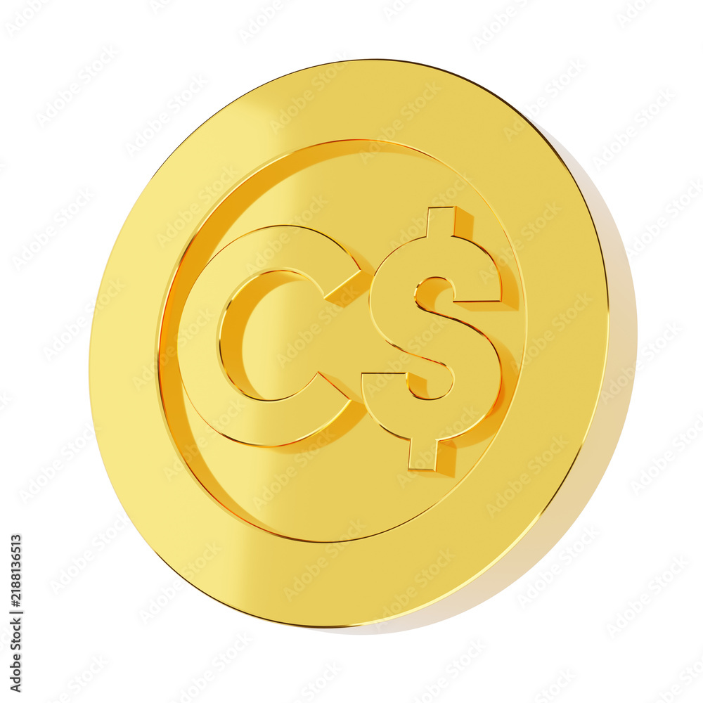 Obraz premium 3D Rendering Gold Coin with Canadian Dollar Sign Icon CAD Currency Money Finance Wealth Symbol on White Background