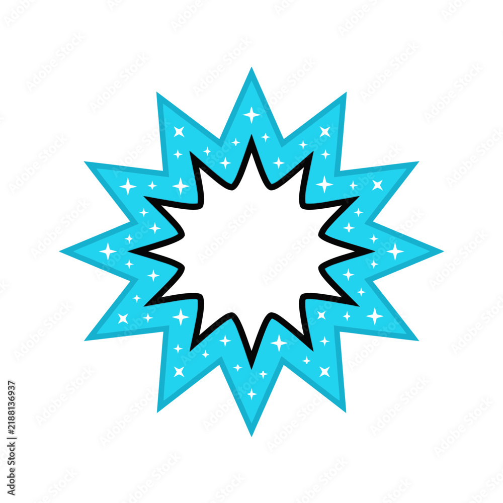 Obraz premium Blue comic star burst with white sparkles isolated on white