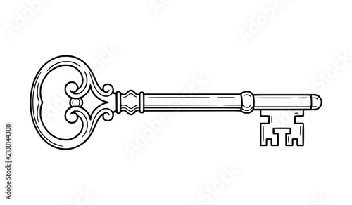 Simple Black Antique Key Line Art Vector Illustration
