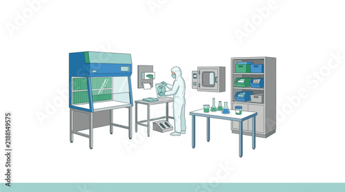 Laboratory Science Research Cleanroom Equipment and Scientist Illustration