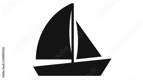 Minimalist black sailboat silhouette icon isolated on a clean white background, representing nautical travel or coastal adventure and illustrating marine transportation