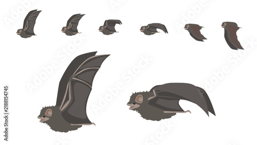 Indiana Bat Flying Motion Sequence Animation Cartoon Vector