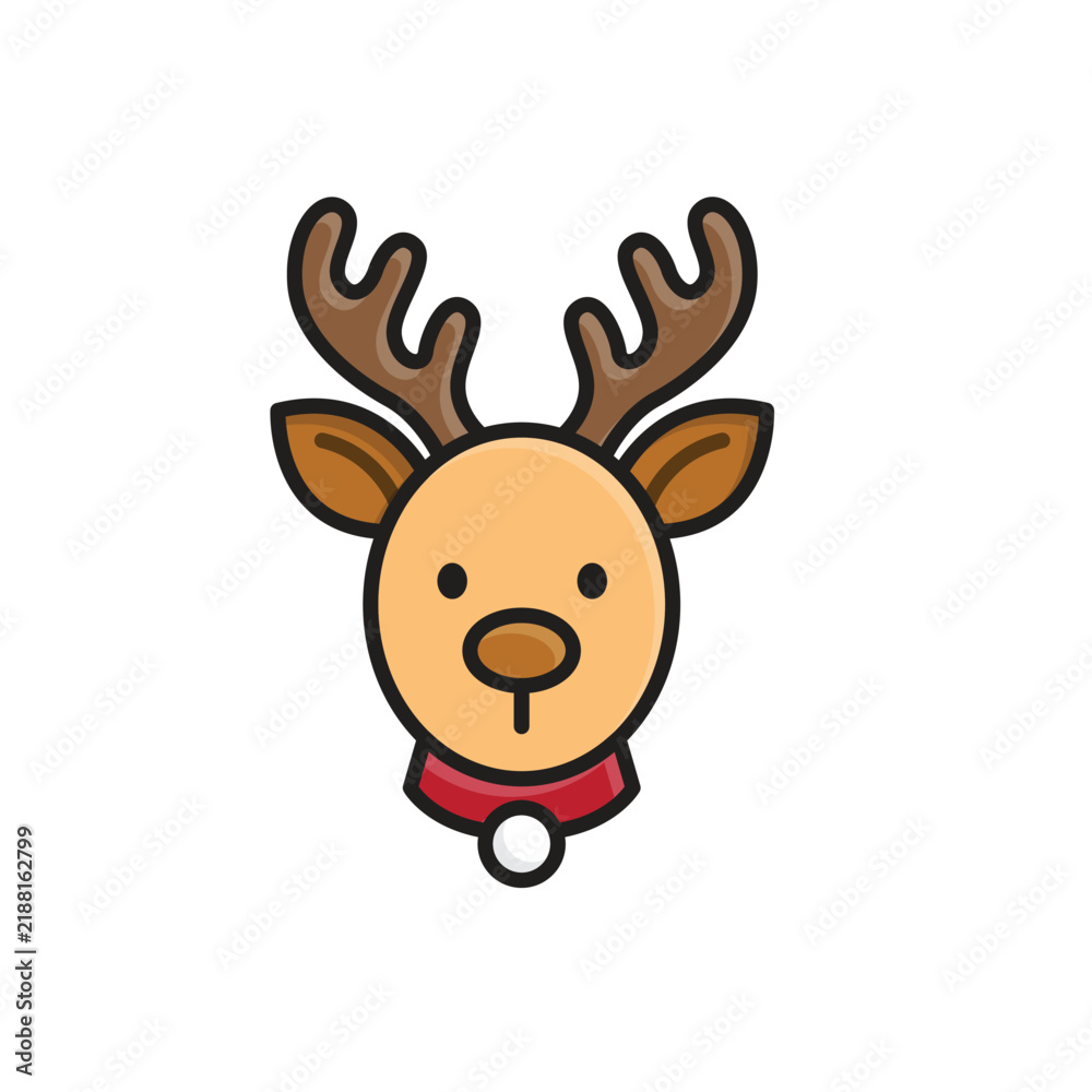 Fototapeta premium Santa Reindeer icon. natal. A friendly reindeer with large antlers, a small festive collar. Isometric design style