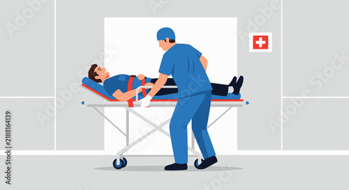 Medical Transport: Paramedic Assists Patient on Stretcher
