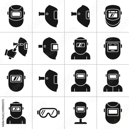 Collection of welding masks and safety goggles icons.