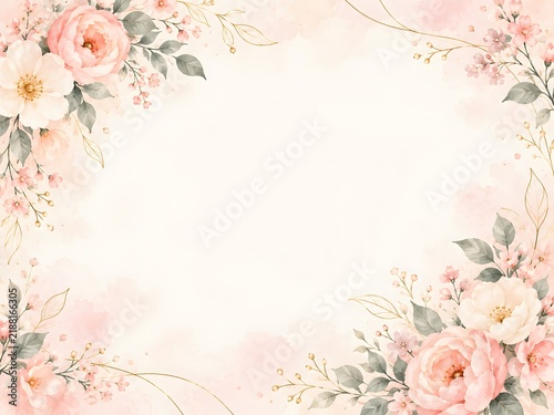 Pastel Watercolor Floral Frame with Delicate Gold Accents