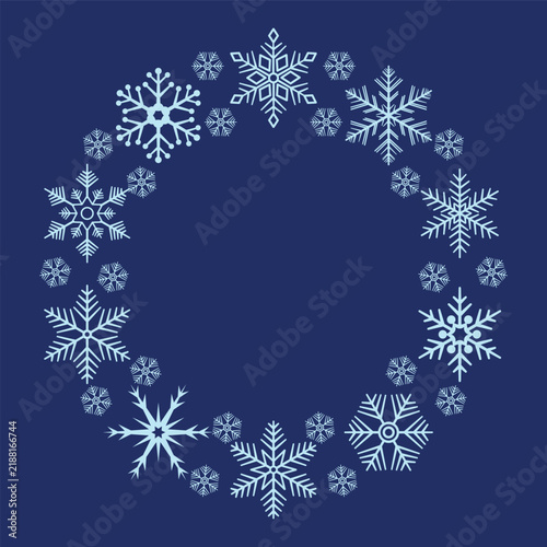 Light Blue Snowflake wreath Frame in blue background EPS Vector