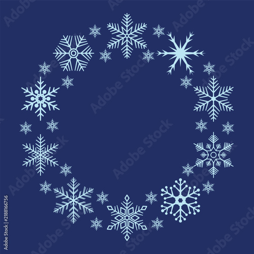 Light Blue Snowflake wreath Frame in blue background EPS Vector