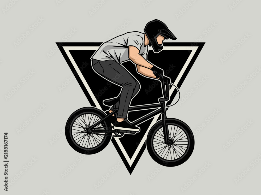 Fototapeta premium BMX Rider Vector Illustration with Geometric Triangle Background