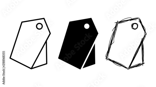 Set of three price tag icons in vector and sketch styles