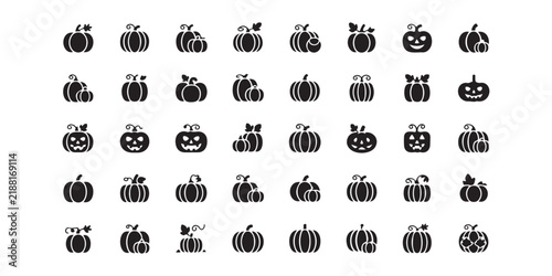 Halloween Harvest Icon Set with Autumn and Fall Symbols, black glyph seasonal decoration collection Vector Design and Illustration