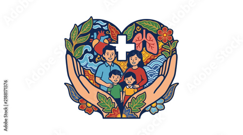 Family health and wellness concept illustration in flat art style