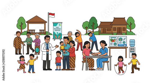 Community Health Event Cartoon Illustration with Diverse People