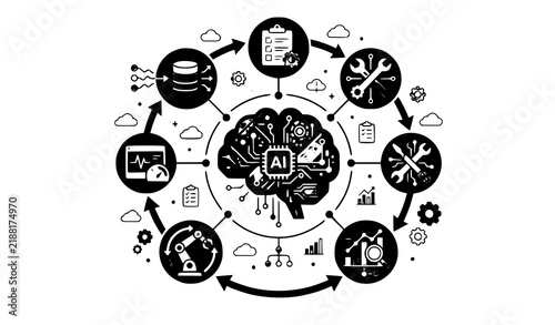 Agentic AI workflow and autonomous decision making automation technology vector
