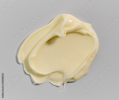 Obraz na płótnie Melted cheese isolated on white background, top view