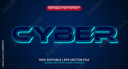 Cyber text effect. Cyber editable text style effect. Futuristic technology text effect. Editable text style effect with glow light theme