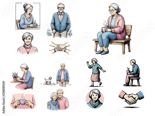 Elderly woman interacting with family and enjoying activities at home. Aging gracefully  